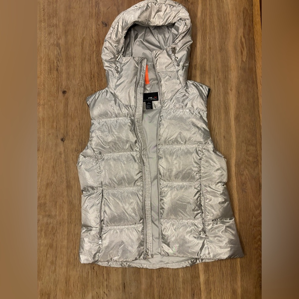 Ralph Lauren Soft Hooded Silver Down Puffer Vest —Size M